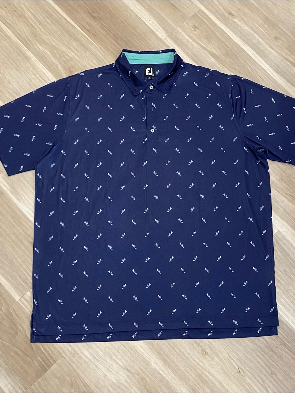 FootJoy Golf Polo Shirt Mens 3XL Navy Blue Novelty Golf Shoe Print ProDry